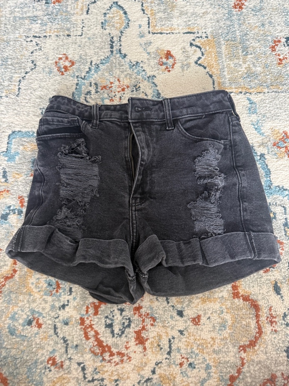 Hollister Black Distressed Rolled-Hem Jean Shorts